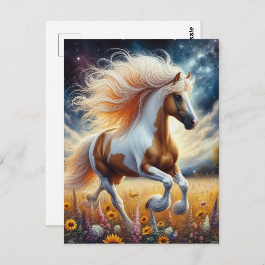 Pinto Paard in Bloemenweide Briefkaart (Voorkant / Achterkant)