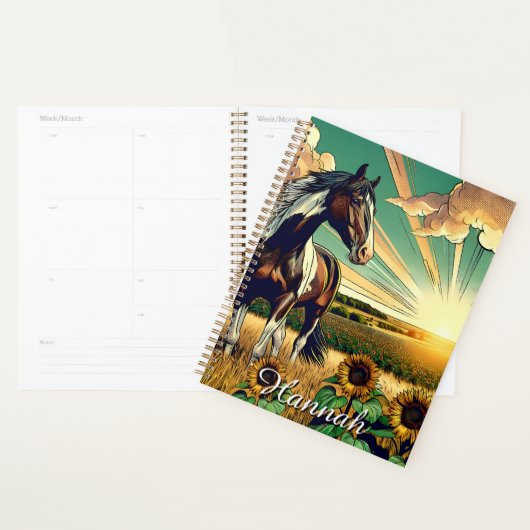 Pinto Paard In Een Zonnebloem Veld Gepersonaliseer Planner (Display)