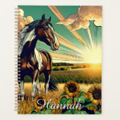 Pinto Paard In Een Zonnebloem Veld Gepersonaliseer Planner (Voorkant)