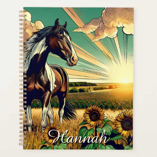 Pinto Paard In Een Zonnebloem Veld Gepersonaliseer Planner (Voorkant)