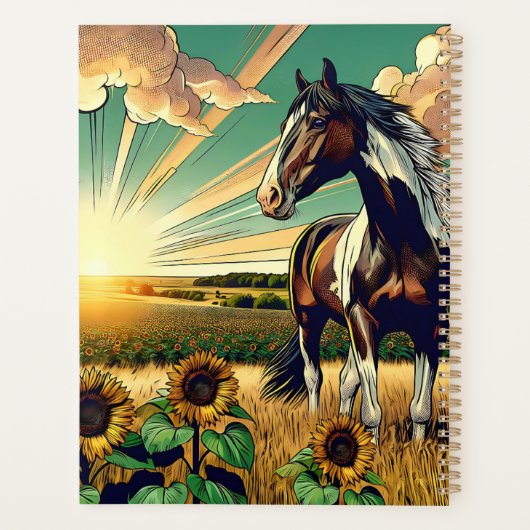 Pinto Paard In Een Zonnebloem Veld Gepersonaliseer Planner (Achterkant)