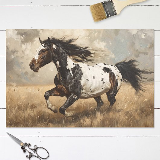 Pinto Paardenrennen Olieverfschilderij Decoupage Tissuepapier
