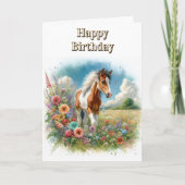Pinto paardenveulen en wilde bloemen Gefeliciteerd Kaart (Voorkant)