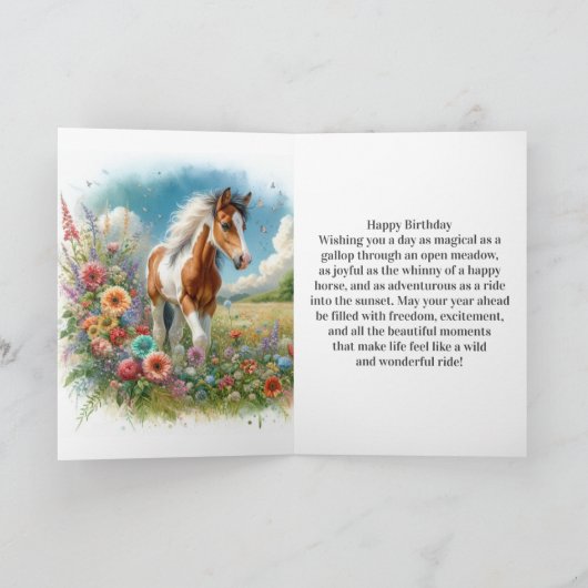 Pinto paardenveulen en wilde bloemen Gefeliciteerd Kaart (Binnen)
