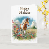 Pinto paardenveulen en wilde bloemen Gefeliciteerd Kaart (Gele Bloem)