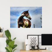 Pinto Paint & Clouds Ranch Horse Equine Photo Poster (Thuiskantoor)