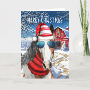Pinto Paint Paard Grappig MAREy Kerstmis Feestdagen Kaart