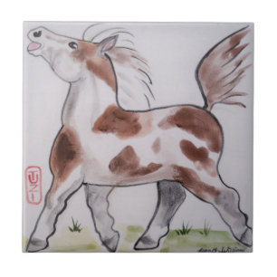 Pinto Paint Pony Brown White Horse Animal Art Tegeltje
