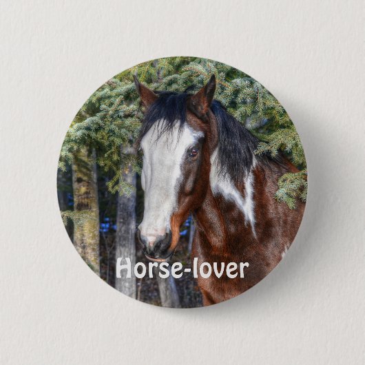 Pinto Paint Stallion & Evergreen Trees Ronde Button 5,7 Cm (Voorkant)