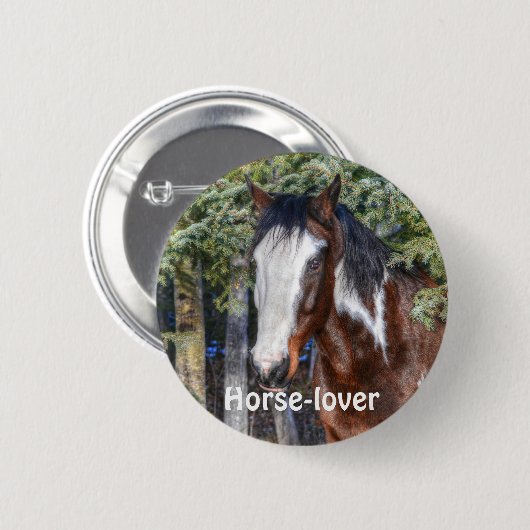 Pinto Paint Stallion & Evergreen Trees Ronde Button 5,7 Cm (Voorkant /achterkant)