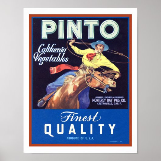 'Pinto' uit de jaren '30', cowboy Vegetable Ad Poster (Voorkant)