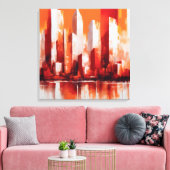 Pintura abstrata cidade cor vermelha e laranja canvas afdruk (Insitu (Woonkamer))