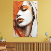 Pintura Rosto de mulher cor laranja e bege  Canvas Afdruk (Insitu (Woonkamer))
