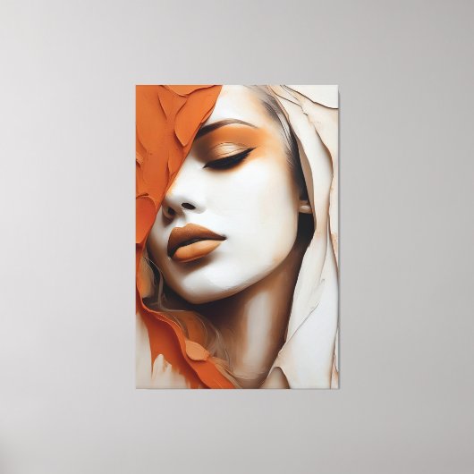 Pintura Rosto de mulher cor laranja e bege  Canvas Afdruk (Voorkant)