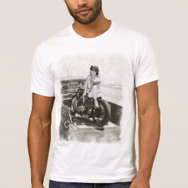 PINUGMEISJE OP MOTORCYCLUS. T-SHIRT