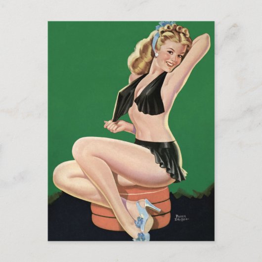  Pinup Beauful Blond op groene achtergrond Briefkaart (Voorkant)