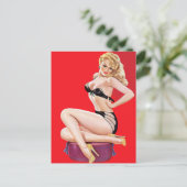  Pinup Beauful Blond op rode achtergrond Briefkaart (Staand voorkant)