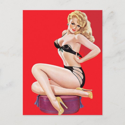  Pinup Beauful Blond op rode achtergrond Briefkaart (Voorkant)
