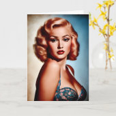  Pinup Birthday Kaart AI Art (Gele Bloem)