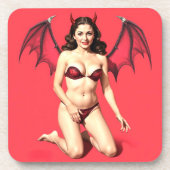 PINUP BRUNETTE DEVIL BIER ONDERZETTER (Voorkant)
