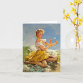  Pinup Gal Picking Daisies, Vaderdag Kaart (Gele Bloem)