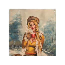  Pinup Girl Drink warme thee of koffie Hout Afdruk