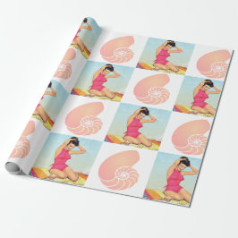  Pinup Girl en Zee Shell Beach Pattern Cadeaupapier