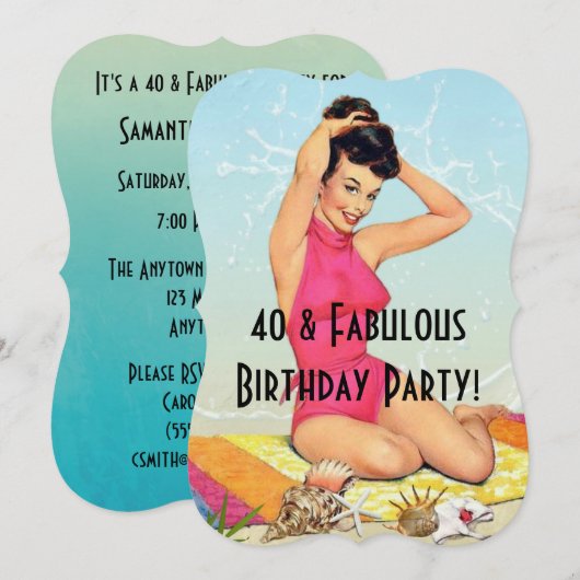  Pinup Girl en Zee Shell Party Kaart (Voorkant / Achterkant)