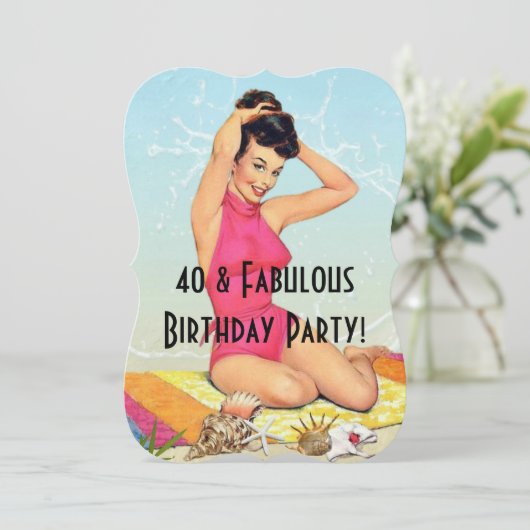 Pinup Girl en Zee Shell Party Kaart (Staand voorkant)