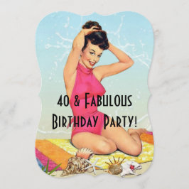  Pinup Girl en Zee Shell Party Kaart