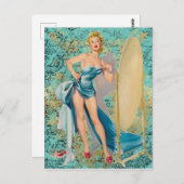 Pinup Girl in Mirror Briefkaart (Voorkant / Achterkant)