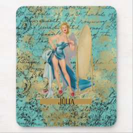 Pinup Girl in Mirror gepersonaliseerd Muismat