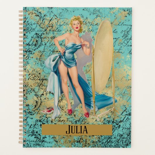 Pinup Girl in Mirror gepersonaliseerd Planner (Voorkant)
