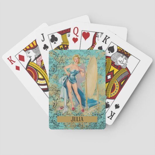 Pinup Girl in Mirror gepersonaliseerd Pokerkaarten (Achterkant)