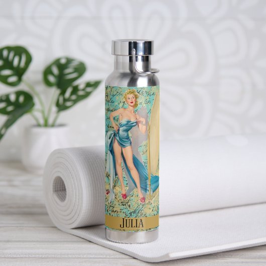 Pinup Girl in Mirror gepersonaliseerd Waterfles (Yoga)