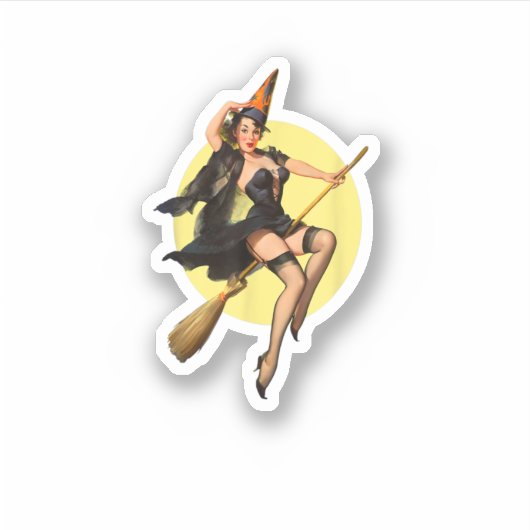  Pinup-heks op heksen Broom Halloween Pin Sticker (Voorkant)