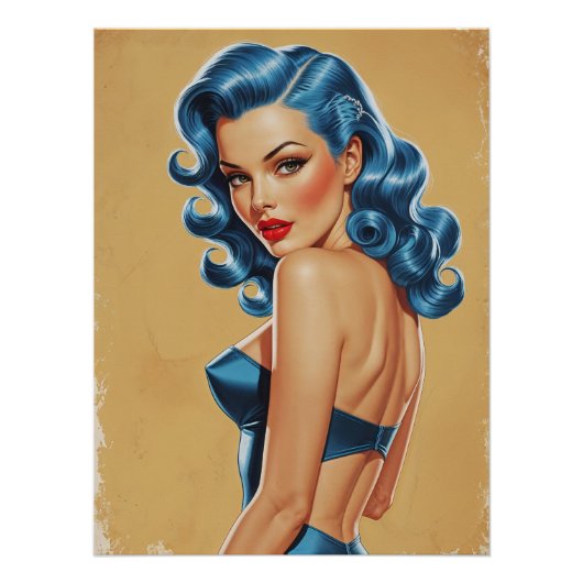 Pinup in de Blauwe Ridder in Maillot Perfect Poster (Voorkant)