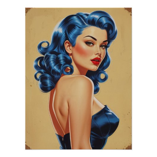 Pinup in de Blauwe Ridder in Maillot Perfect Poster (Voorkant)