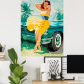 Pinup in gele jurk poster (Thuiskantoor)