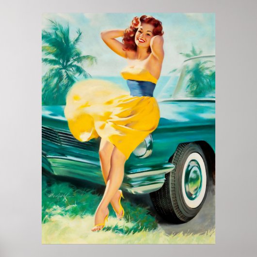 Pinup in gele jurk poster (Voorkant)