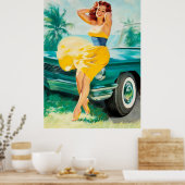 Pinup in gele jurk poster (Keuken)