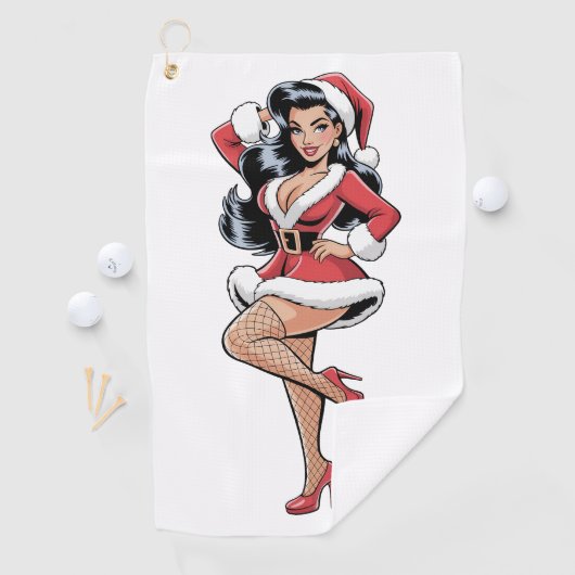 Pinup Kerst Babe Golfhanddoek (Insitu)