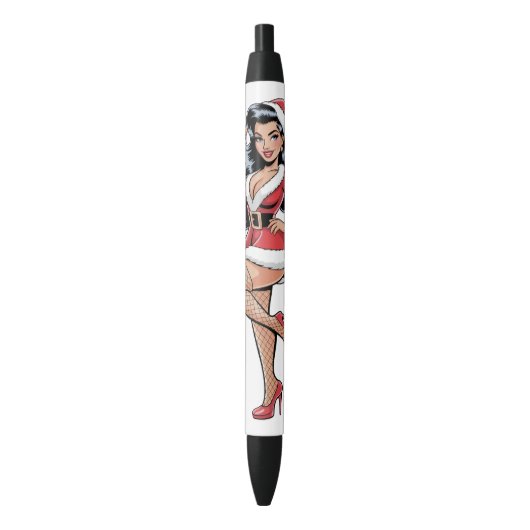 Pinup Kerst Babe Zwarte Inkt Pen (Voorkant Verticaal)