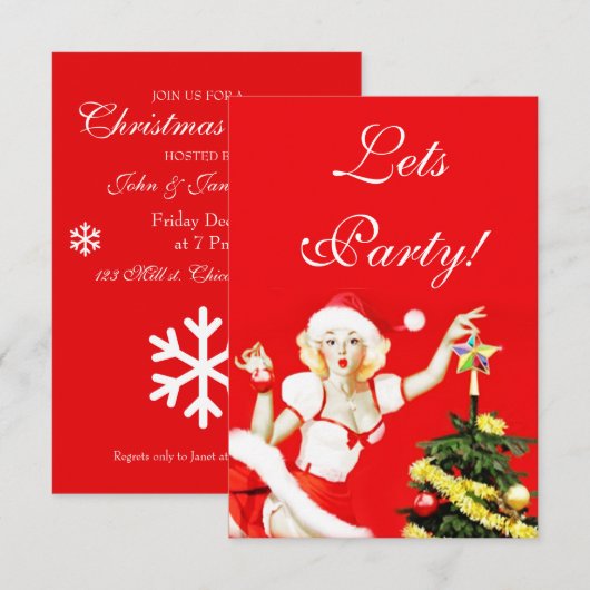 Pinup-kerstuitnodiging Kaart (Voorkant / Achterkant)