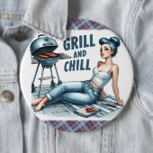 Pinup Lady Grill & Chill Pinback Pins Humoristisch Ronde Button 6,0 Cm (In situ)