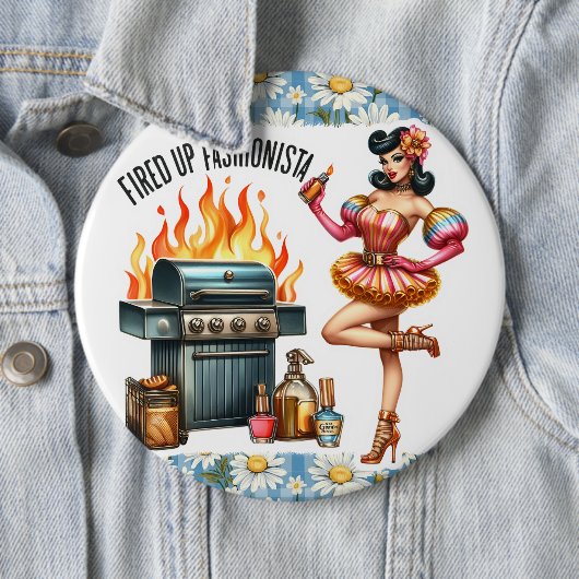 Pinup Lady  Pinback Pins Grillen BBQ Ronde Button 6,0 Cm (In situ)