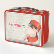 pinup meisje in hatbox rood grijs hart schattig
