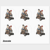 Pinup Meisje met Rockabilly Hot-road auto met dobb Ronde Sticker (Vel)