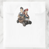 Pinup Meisje met Rockabilly Hot-road auto met dobb Ronde Sticker (Tas)