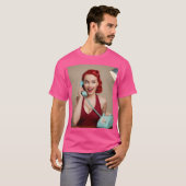 Pinup meisje op de telefoon T-shirt (Voorkant volledig)